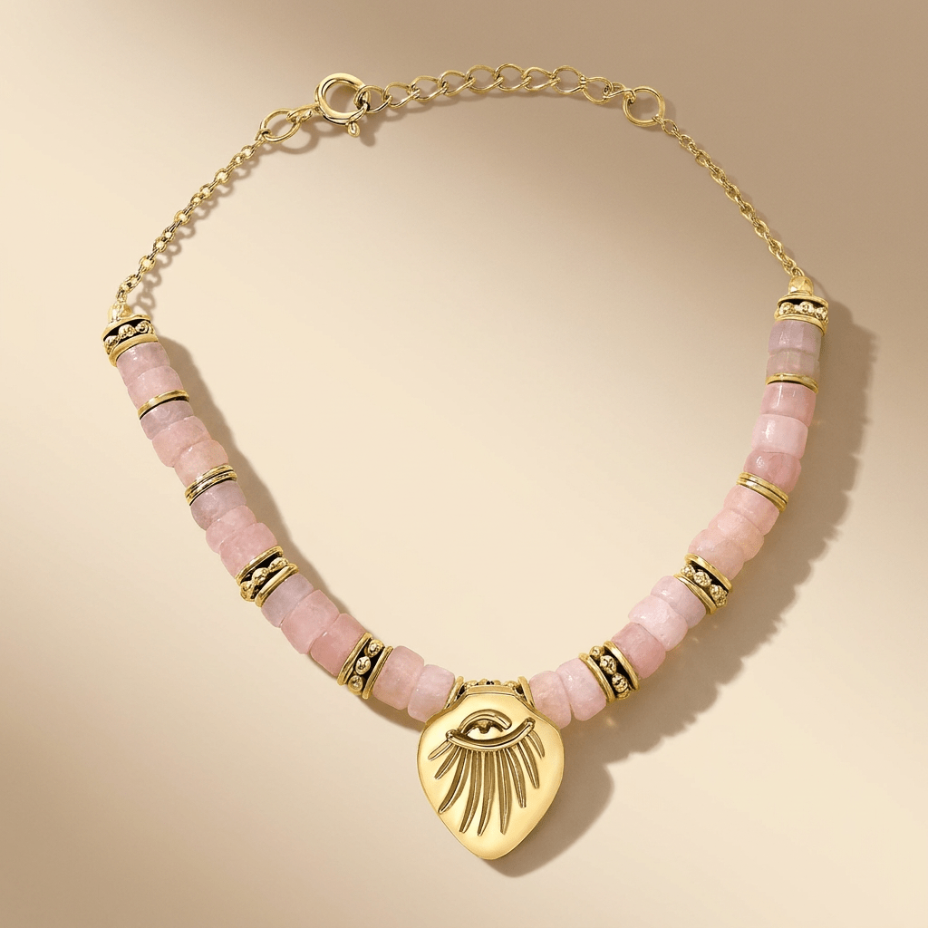 Bracelet perles doré Or jaune 18k, Opale rose - Maison Di Giorgio