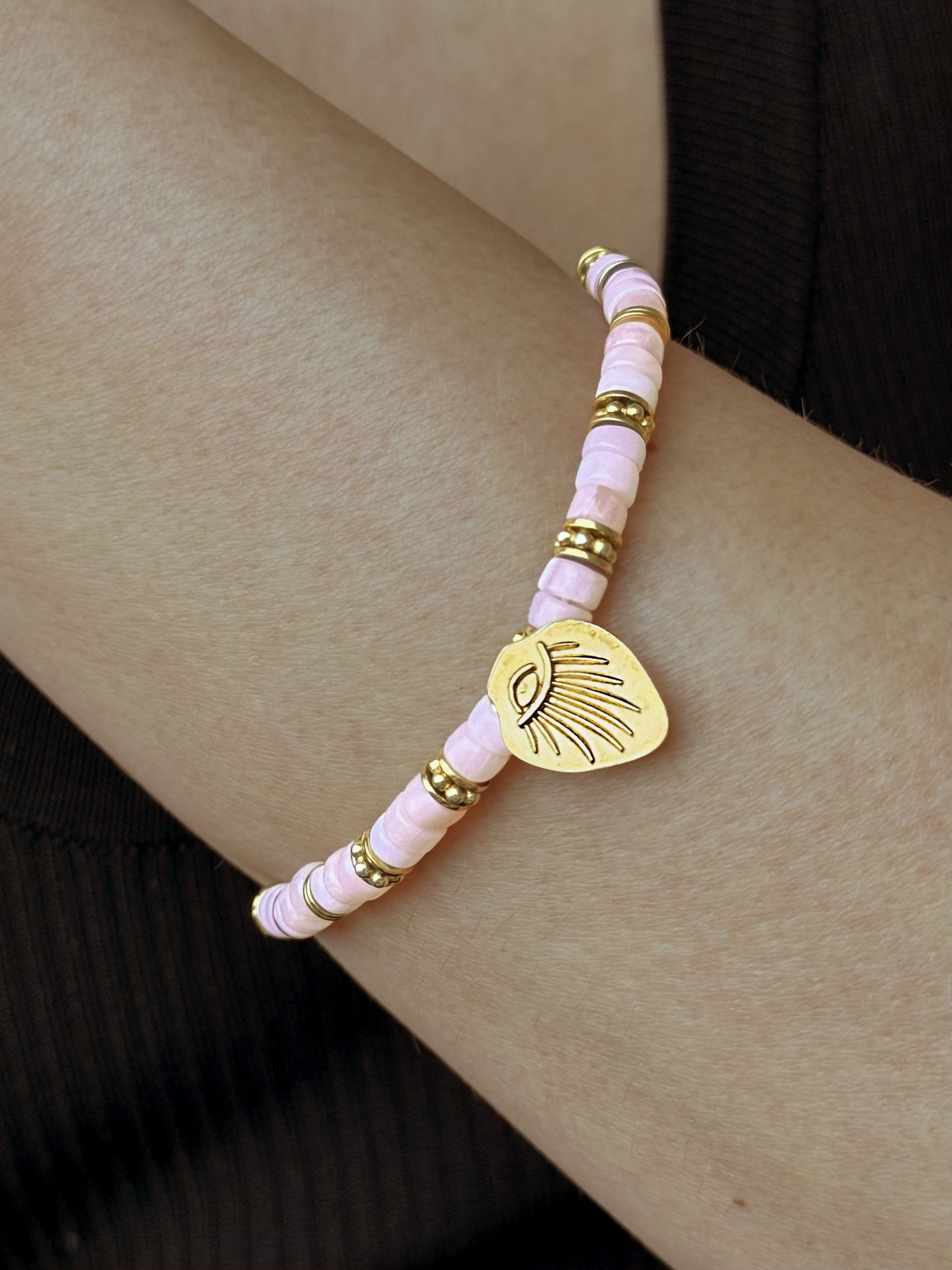 Bracelet perles doré Or jaune 18k, Opale rose - Maison Di Giorgio