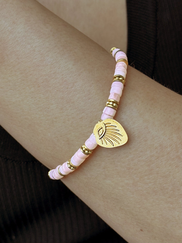 Bracelet perles doré Or jaune 18k, Opale rose - Maison Di Giorgio