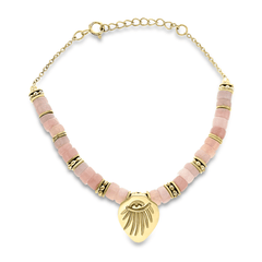 Bracelet perles doré Or jaune 18k, Opale rose - Maison Di Giorgio