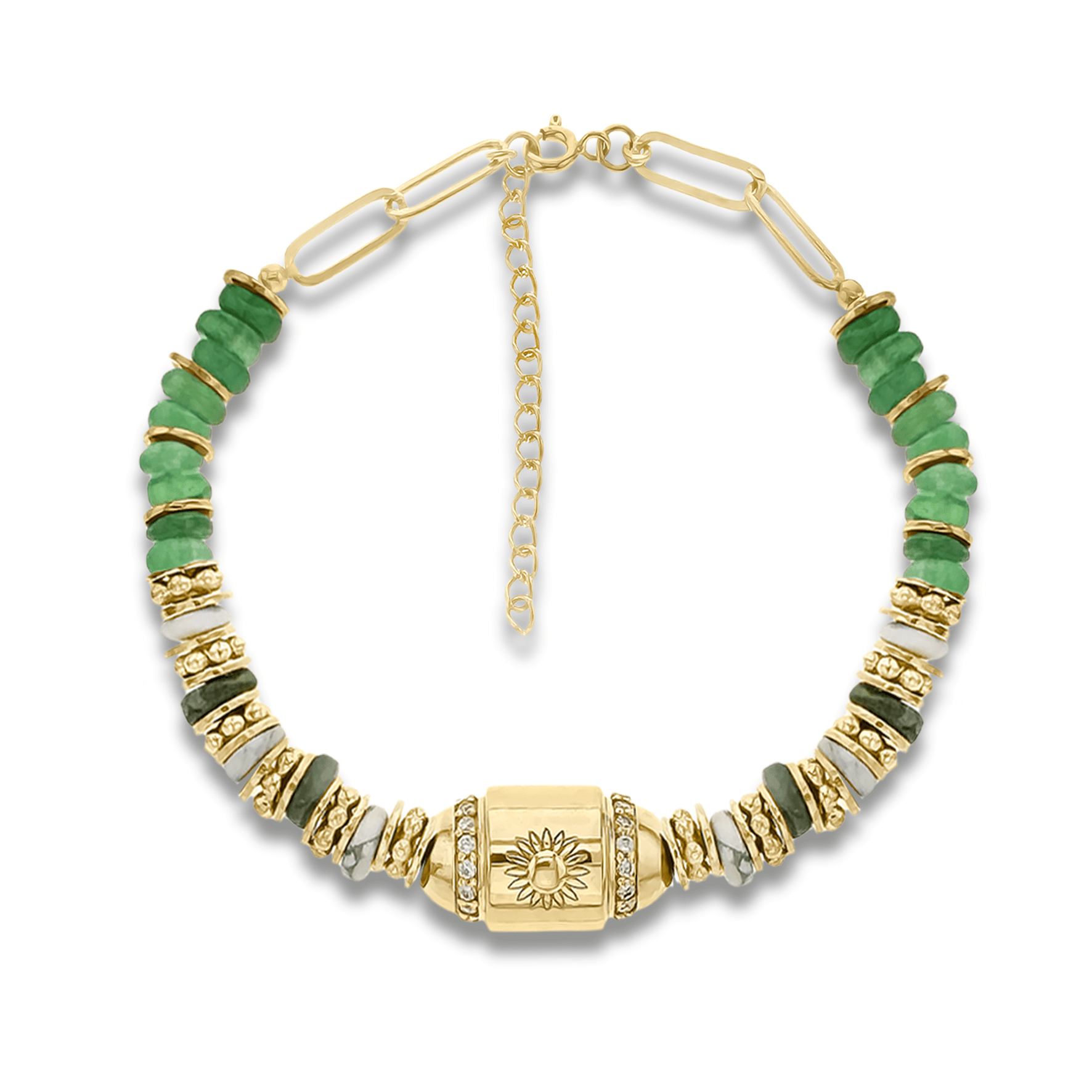 Bracelet perles doré Or jaune 18k, Onyx, Jade et Howlite - Maison Di Giorgio