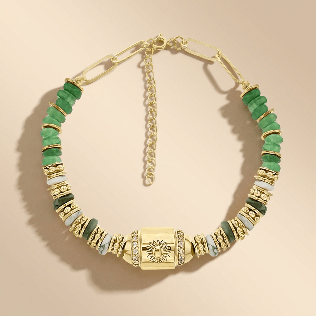 Bracelet perles doré Or jaune 18k, Onyx, Jade et Howlite - Maison Di Giorgio