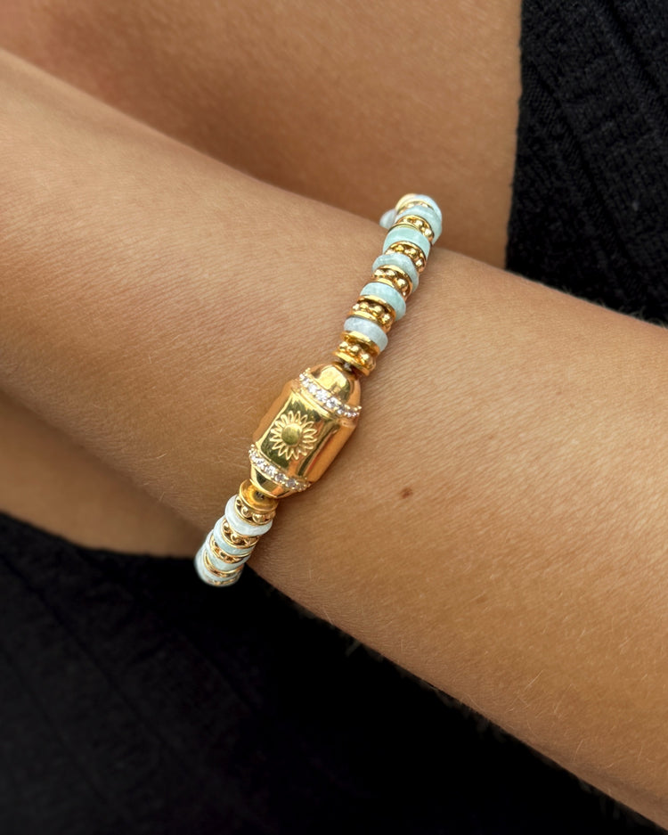 Bracelet perles doré Or jaune 18k, Amazonite et Oxyde de zirconium - Maison Di Giorgio