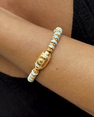 Bracelet perles doré Or jaune 18k, Amazonite et Oxyde de zirconium - Maison Di Giorgio