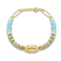 Bracelet perles doré Or jaune 18k, Amazonite et Oxyde de zirconium - Maison Di Giorgio