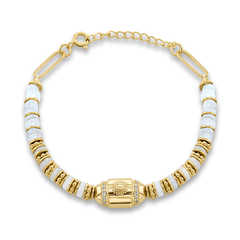 Bracelet perles doré Or jaune 18k, Pierre de lune et Oxyde de zirconium - Maison Di Giorgio