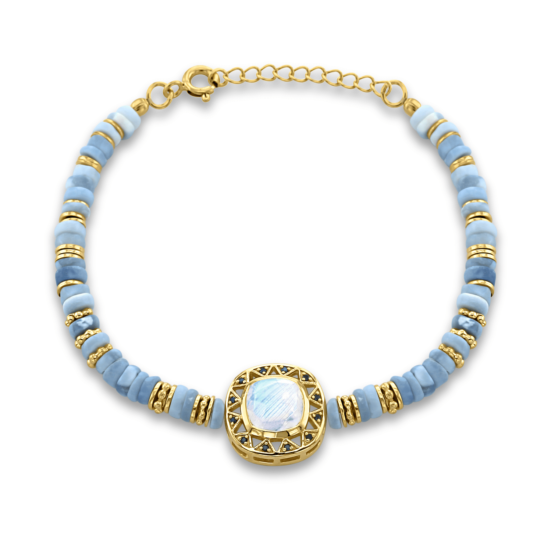 Bracelet perles doré Or jaune 18k, Pierre de lune, Spinelle noire, Opale - Maison Di Giorgio