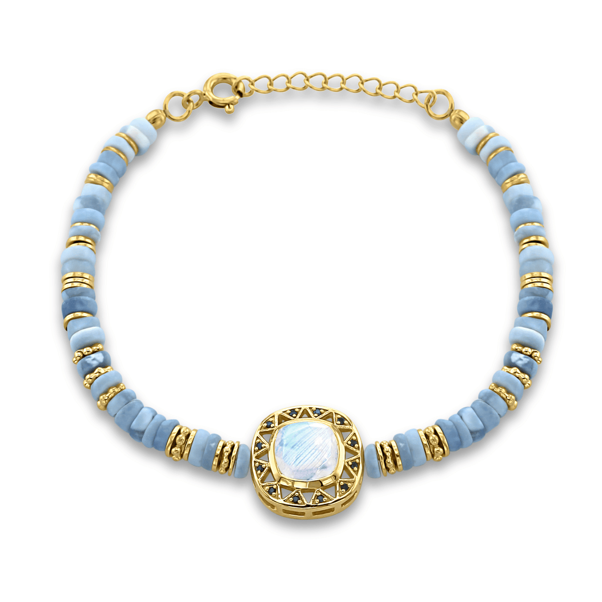 Bracelet perles doré Or jaune 18k, Pierre de lune, Spinelle noire, Opale - Maison Di Giorgio