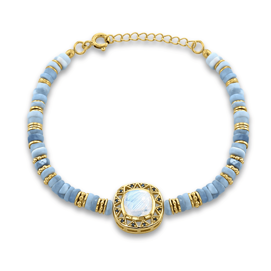 Bracelet perles doré Or jaune 18k, Pierre de lune, Spinelle noire, Opale - Maison Di Giorgio