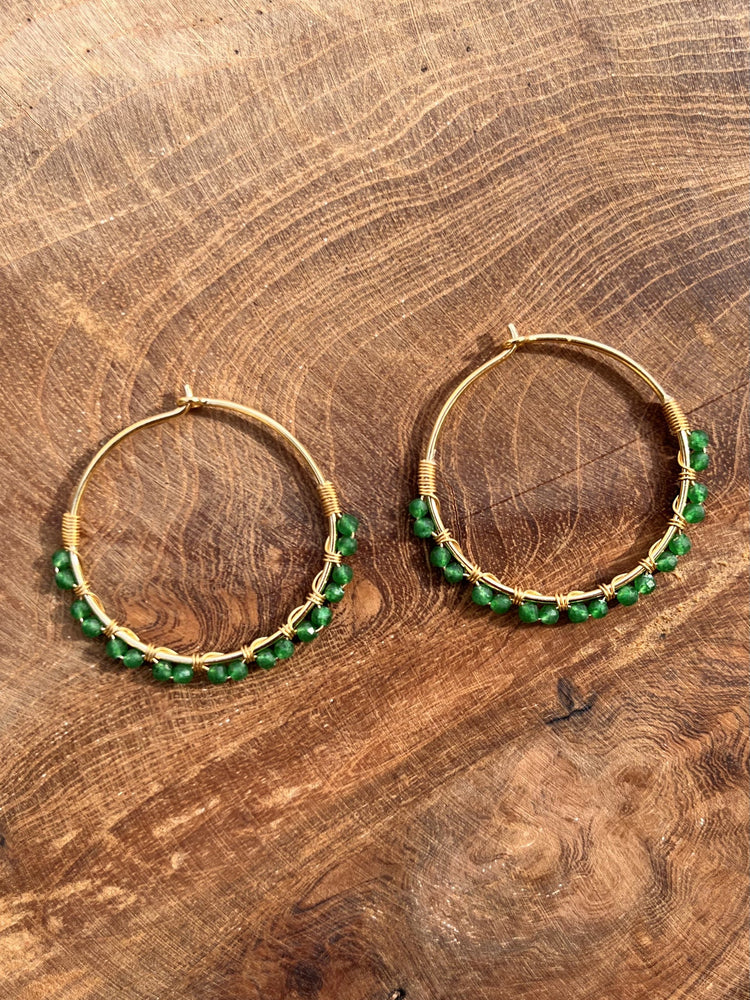 Boucles d'oreilles dorées Or jaune 18k assemblées d'émeraude - Maison Di Giorgio