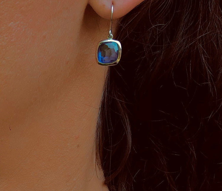 Boucles d'oreilles en Argent 925 plaqué Rhodium assemblées de Quartz bleu - Maison Di Giorgio