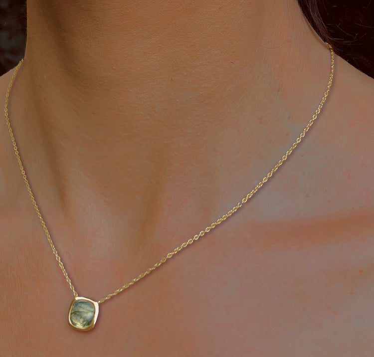 Collier en Argent 925 doré Or jaune 18k assemblé de Labradorite - Maison Di Giorgio