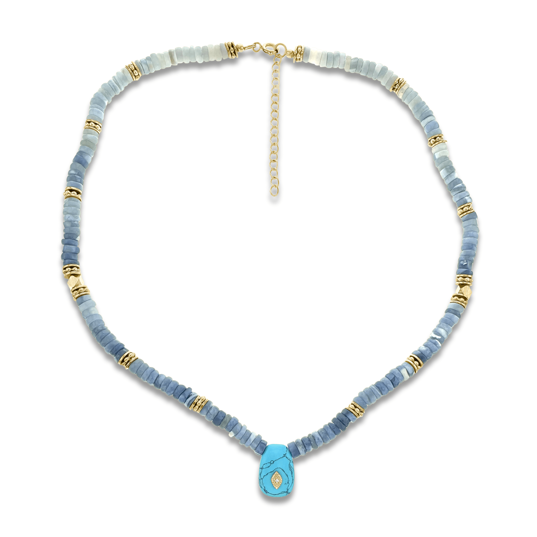 Collier perles doré Or jaune 18k, Turquoise & Opale - Maison Di Giorgio