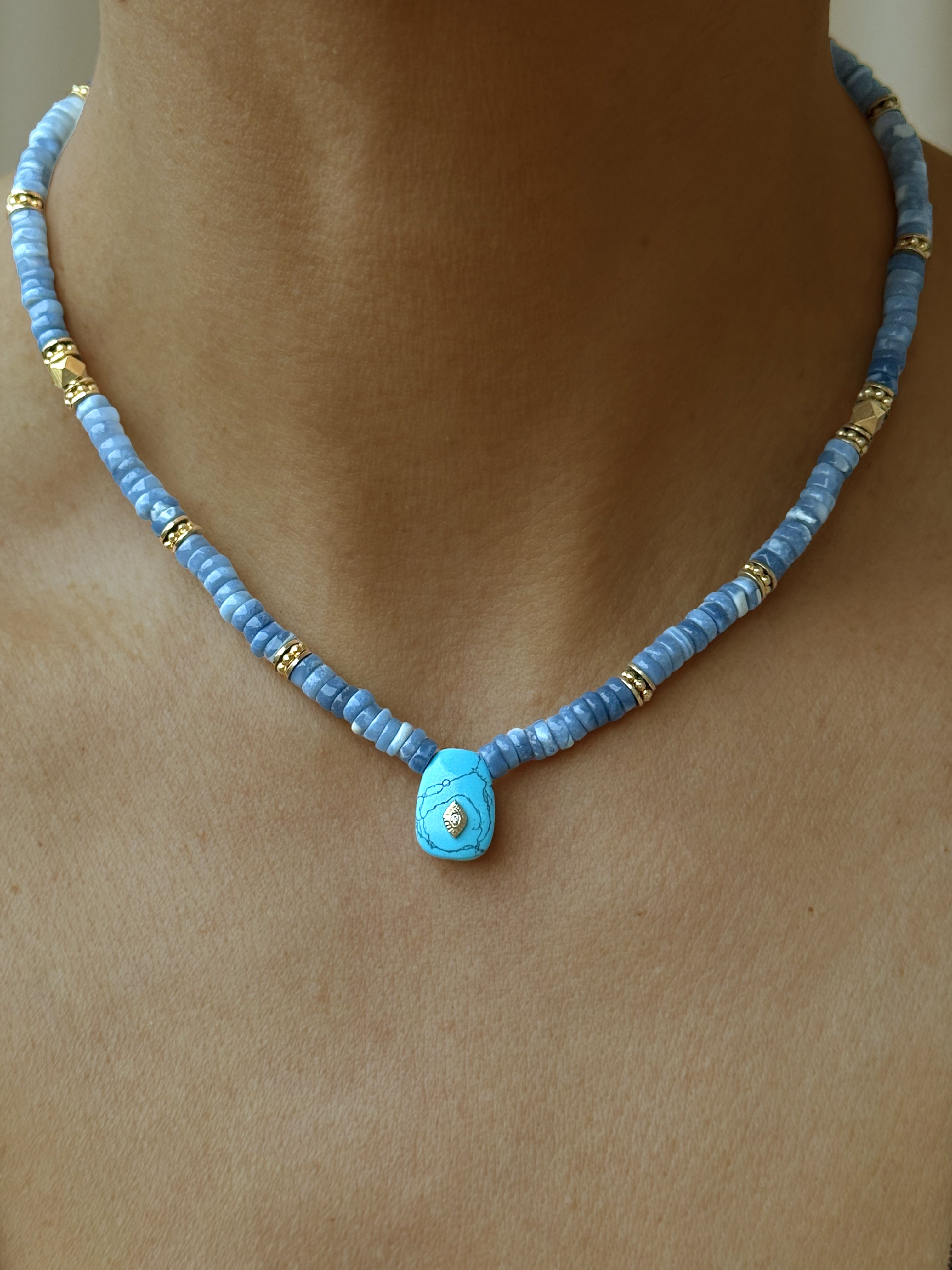 Collier perles doré Or jaune 18k, Turquoise & Opale - Maison Di Giorgio