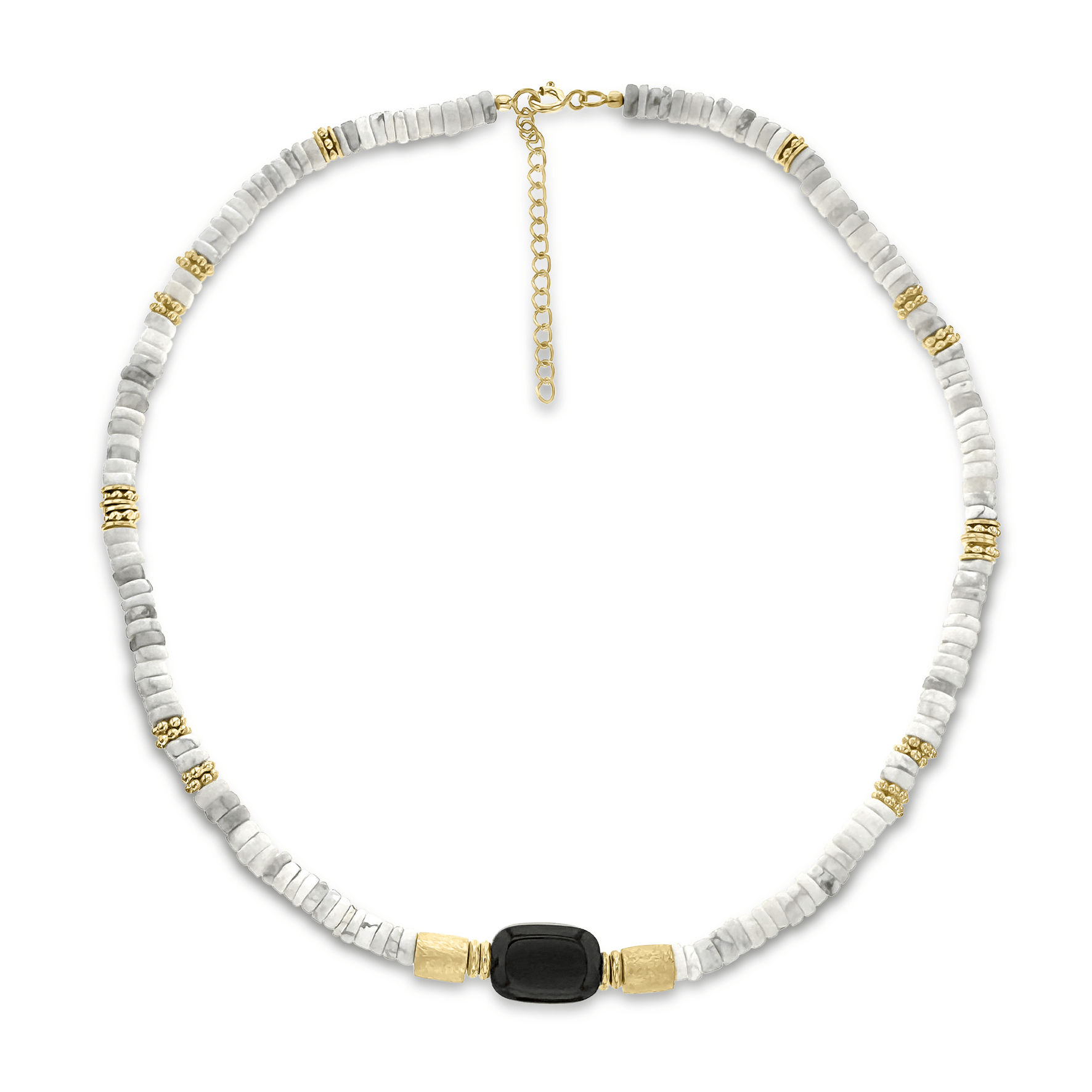 Collier perles doré Or jaune 18k, Howlite, Onyx noir - Maison Di Giorgio