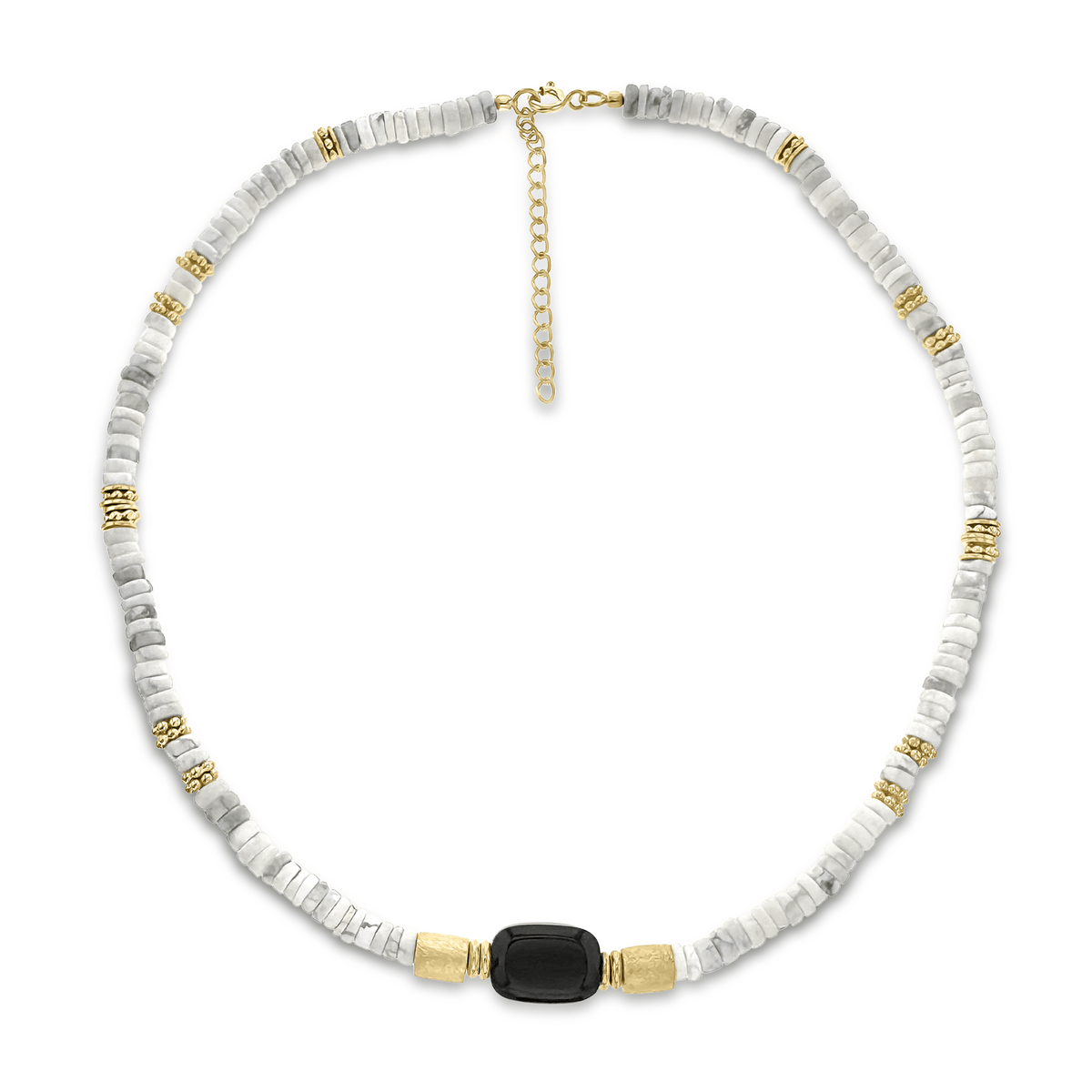 Collier perles doré Or jaune 18k, Howlite, Onyx noir - Maison Di Giorgio