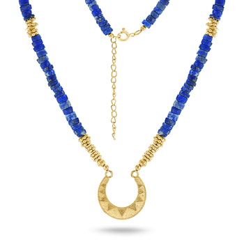 Collier perles doré Or jaune 18k assemblé de lapis - lazuli - Maison Di Giorgio