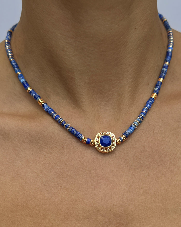 Collier perles doré Or jaune 18k, Lapis-lazuli - Maison Di Giorgio