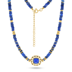 Collier perles doré Or jaune 18k, Lapis-lazuli - Maison Di Giorgio
