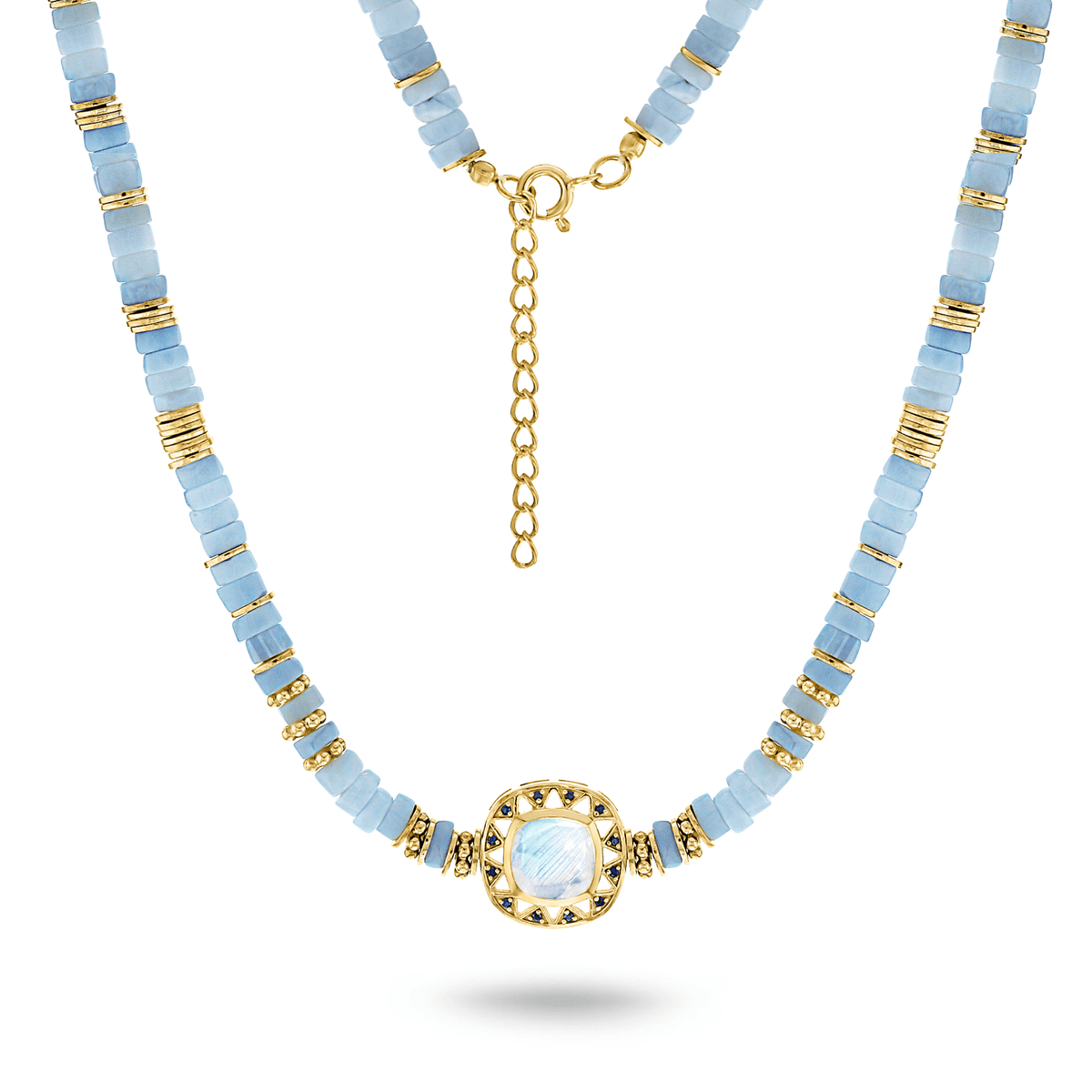 Collier perles doré Or jaune 18k, Pierre de lune, Spinelle et Opale - Maison Di Giorgio