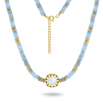 Collier perles doré Or jaune 18k, Pierre de lune, Spinelle et Opale - Maison Di Giorgio