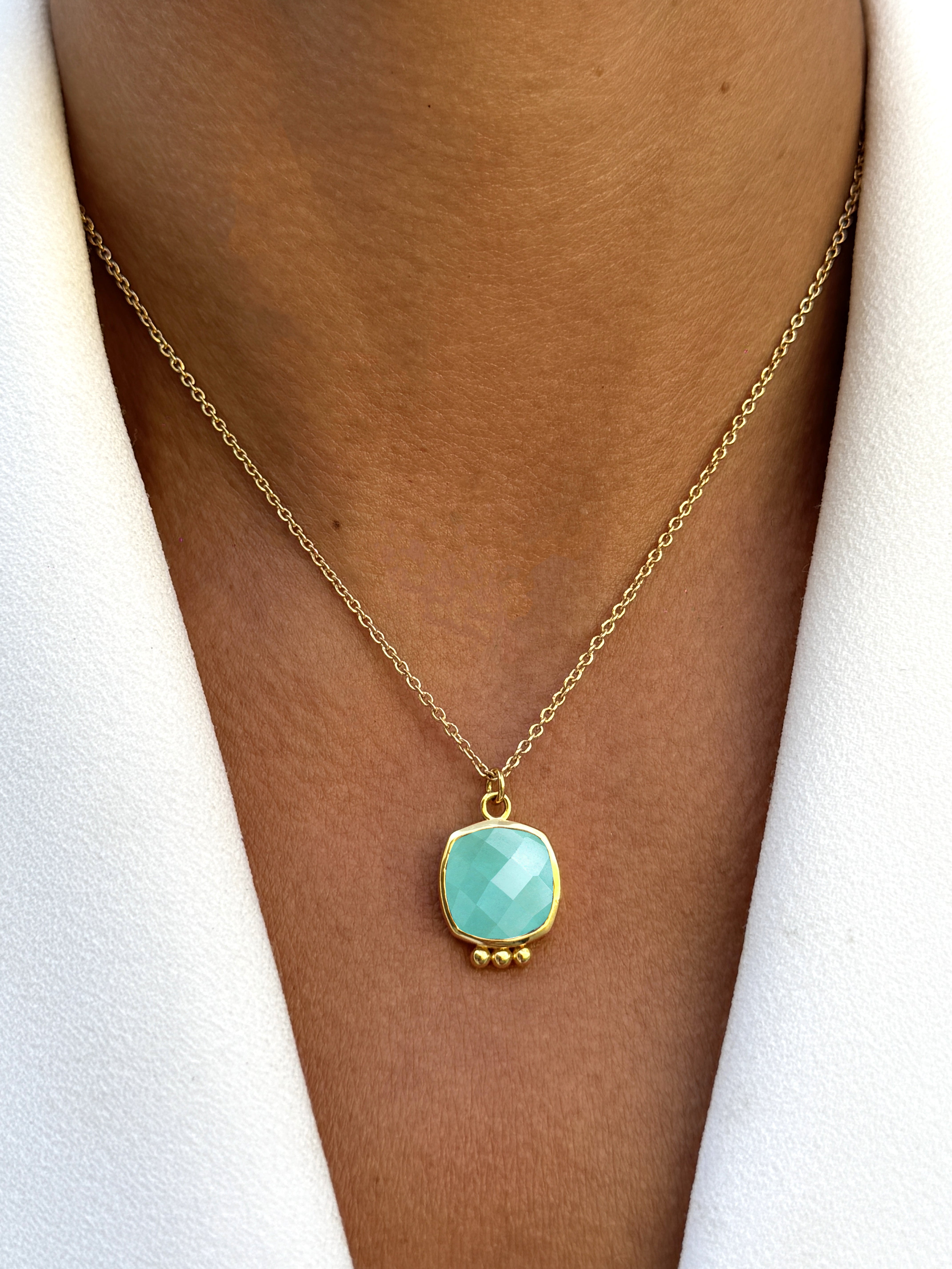 Collier doré Or jaune 18k assemblé d'Amazonite - Maison Di Giorgio