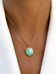 Collier doré Or jaune 18k assemblé d'Amazonite - Maison Di Giorgio