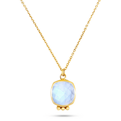 Collier doré Or jaune 18k assemblé de Pierre de lune arc - en - ciel - Maison Di Giorgio