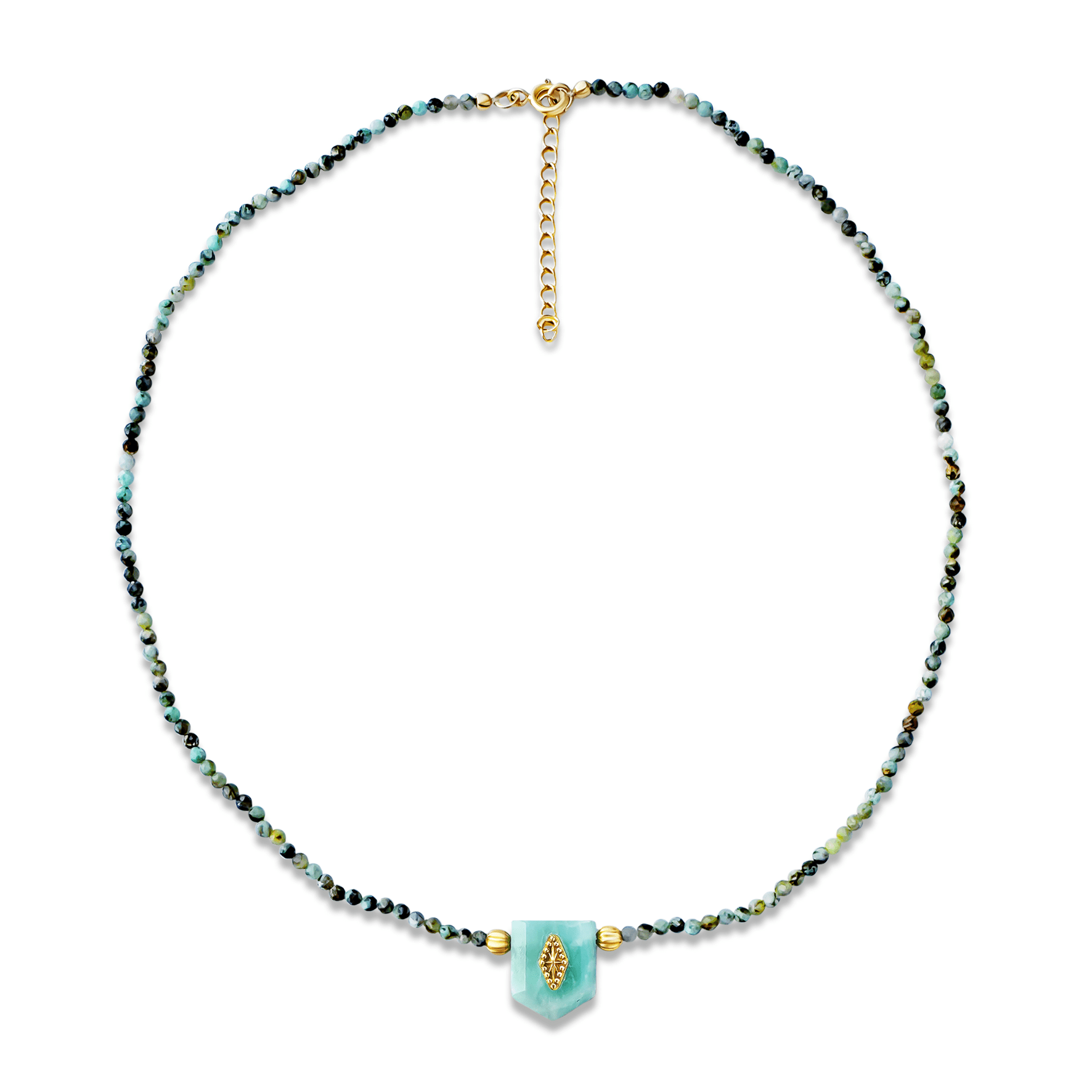 Collier doré Or jaune 18k assemblé d'Amazonite et de Turquoise - Maison Di Giorgio