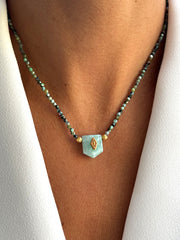 Collier doré Or jaune 18k assemblé d'Amazonite et de Turquoise - Maison Di Giorgio