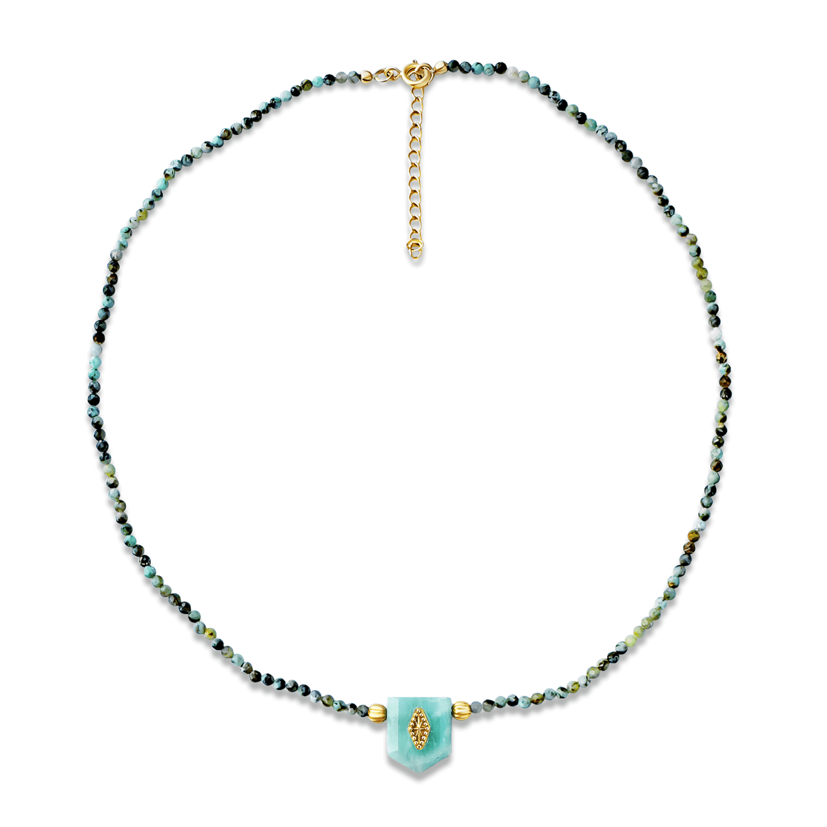Collier doré Or jaune 18k assemblé d'Amazonite et de Turquoise - Maison Di Giorgio