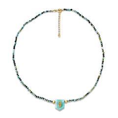 Collier doré Or jaune 18k assemblé d'Amazonite et de Turquoise - Maison Di Giorgio