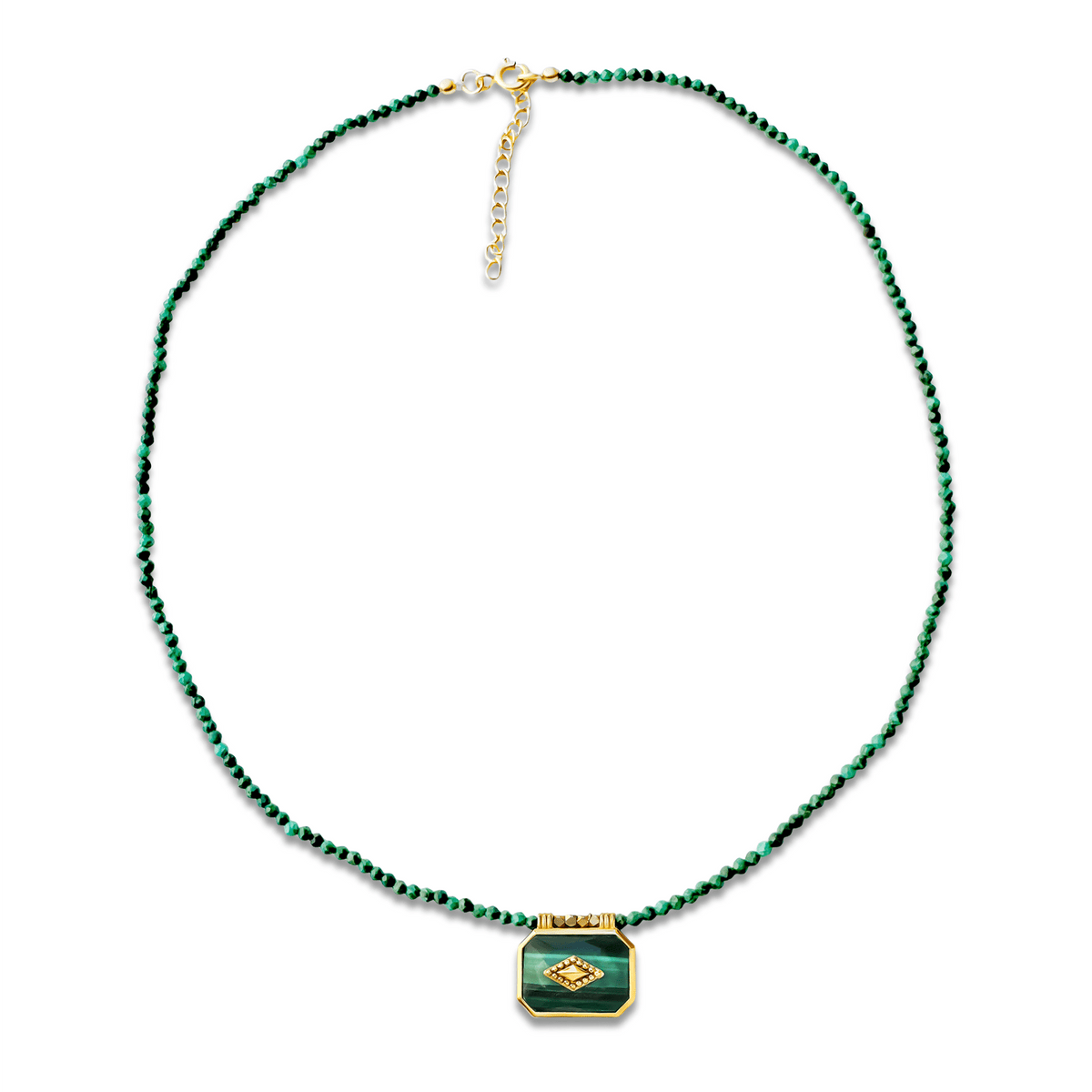 Collier doré Or jaune 18k assemblé de Malachite - Maison Di Giorgio