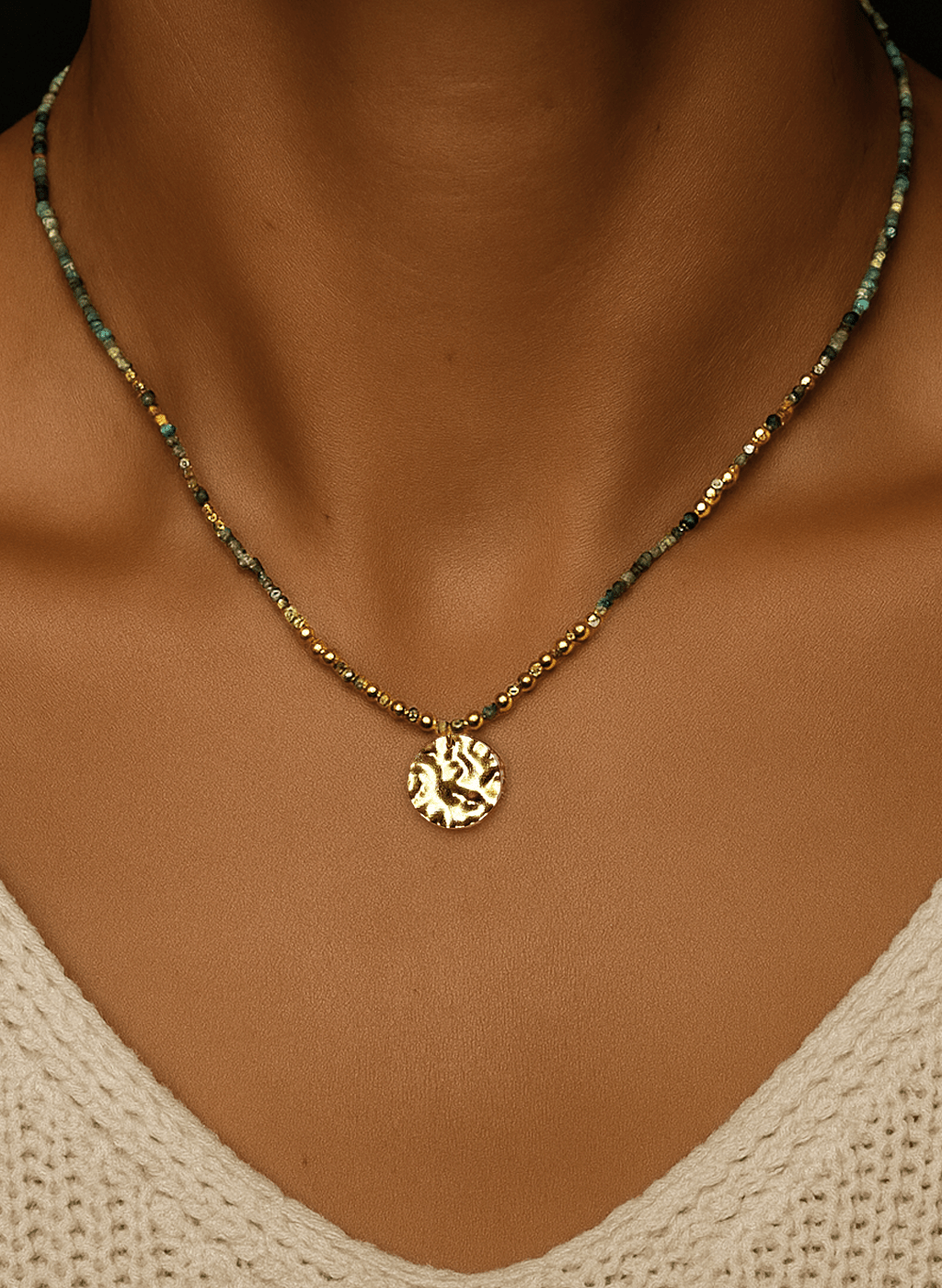 Collier perles doré Or jaune 18k assemblé de Turquoise - Maison Di Giorgio