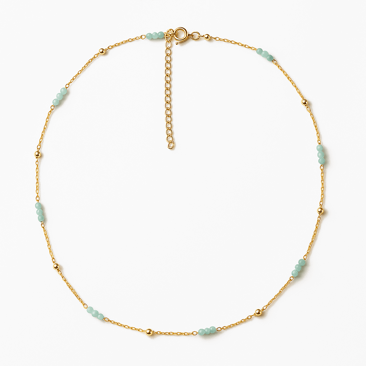 Collier perles et chaîne dorée Or jaune 19k assemblé d'Amazonite - Maison Di Giorgio