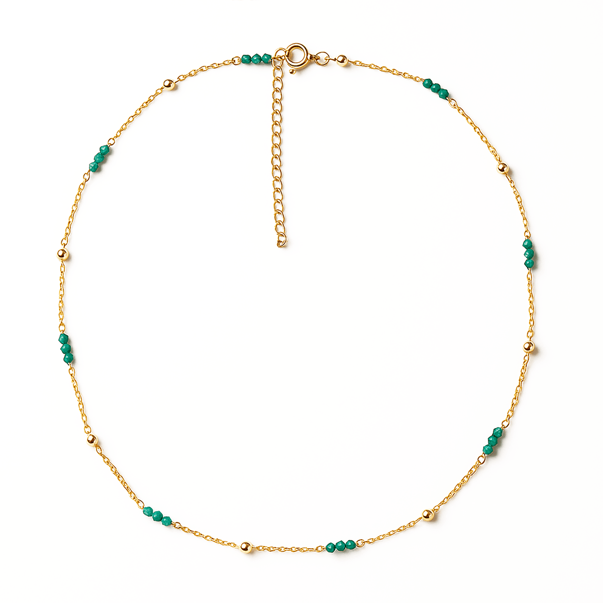 Collier perles et chaîne dorée Or jaune 19k assemblé de Jade verte - Maison Di Giorgio