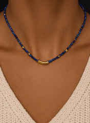 Collier perles doré Or jaune 18k assemblé de Lapis - lazuli - Maison Di Giorgio