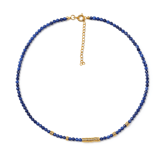 Collier perles doré Or jaune 18k assemblé de Lapis - lazuli - Maison Di Giorgio