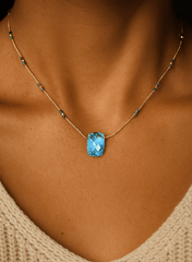 Collier perles et chaîne dorée Or jaune 18k assemblé de Turquoise et de Malachite - Maison Di Giorgio