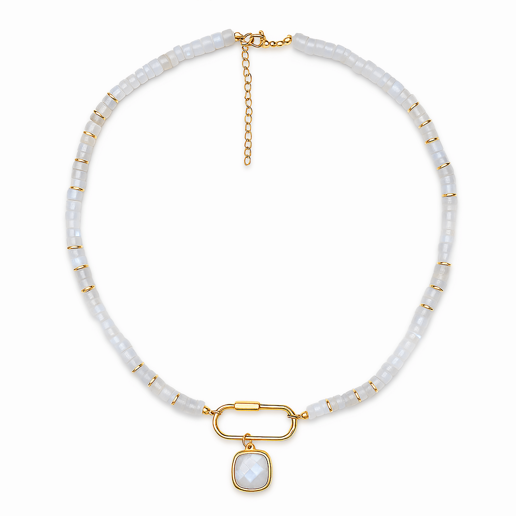 Collier perles doré Or jaune 18k assemblé de pierre de lune - Maison Di Giorgio