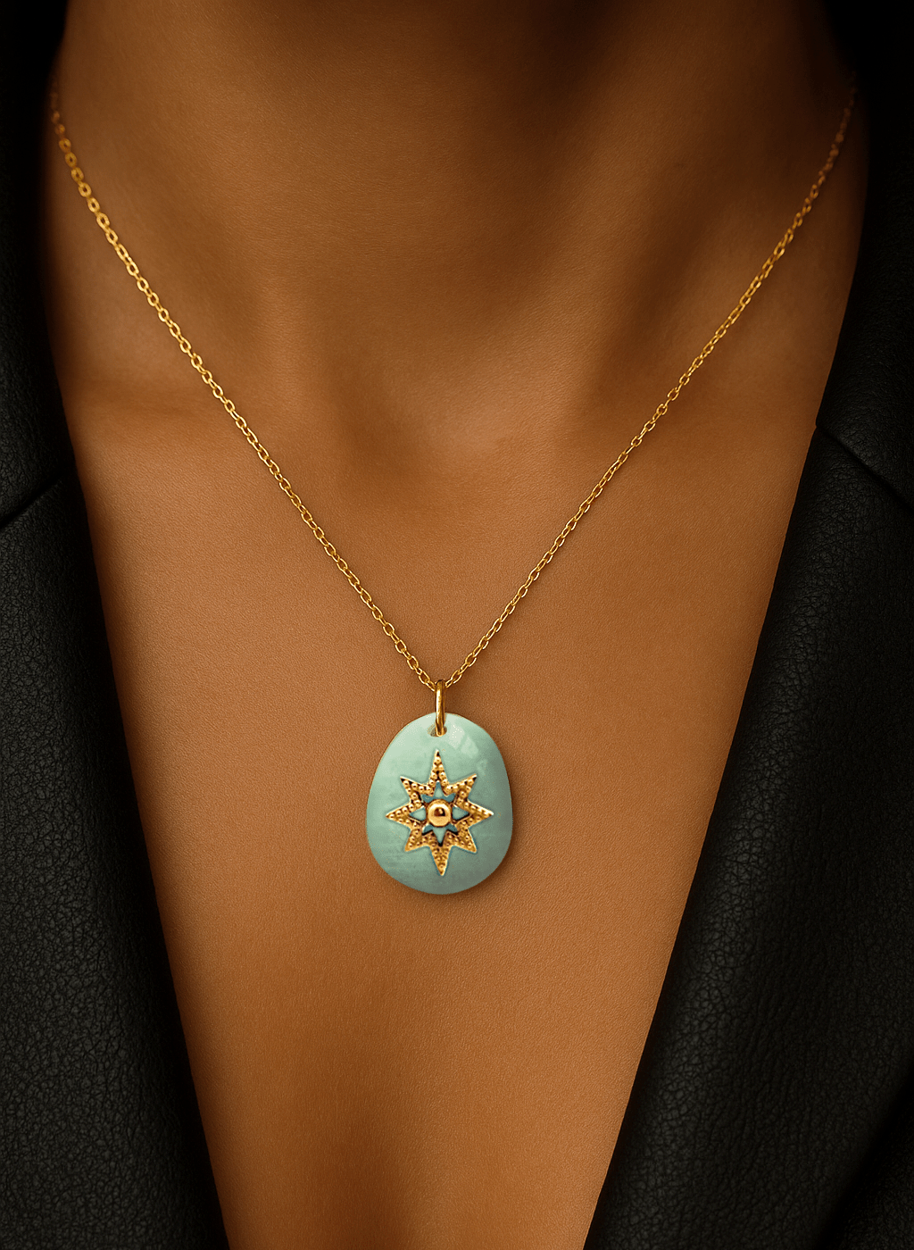 Collier doré Or jaune 18k assemblé de Amazonite - Maison Di Giorgio
