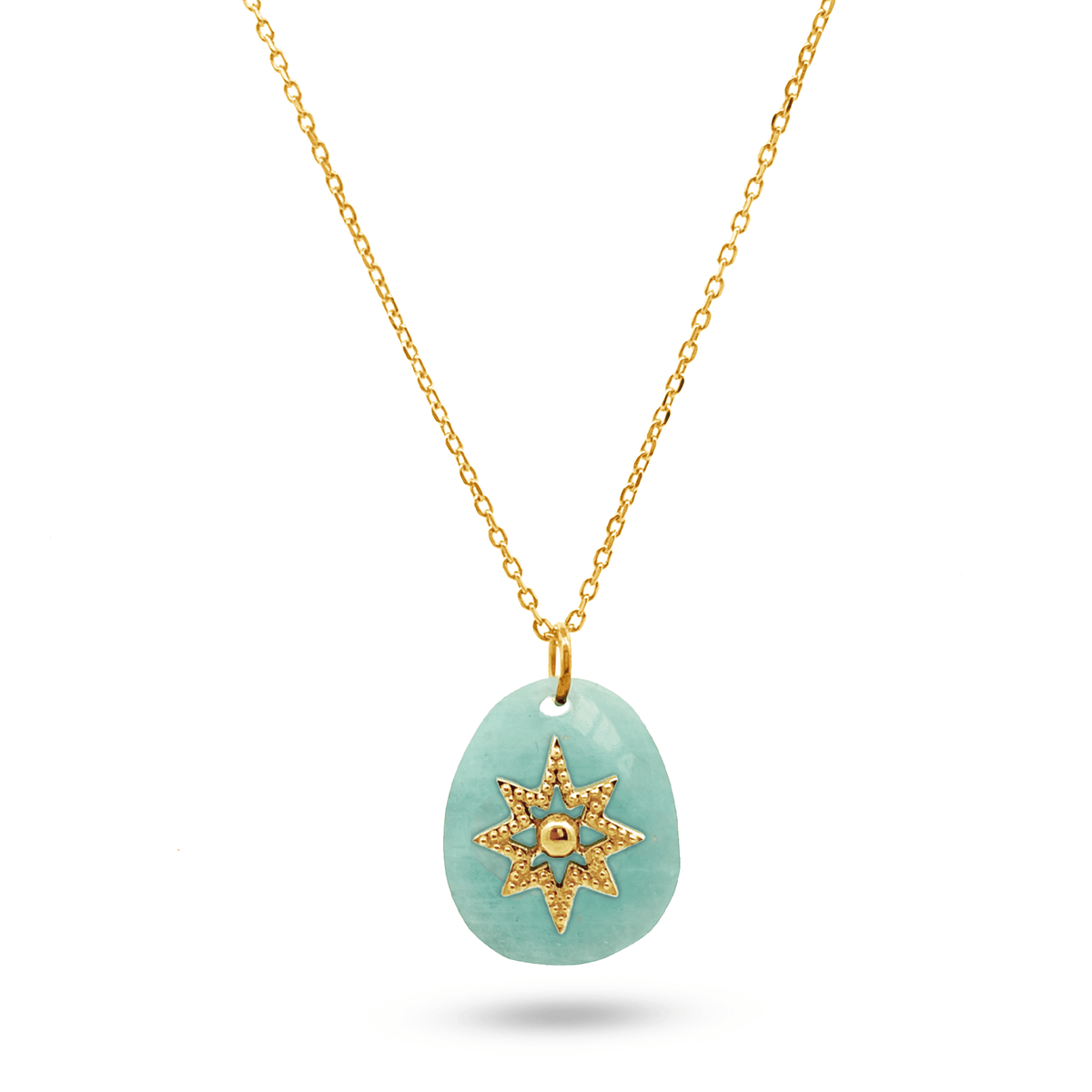 Collier doré Or jaune 18k assemblé de Amazonite - Maison Di Giorgio