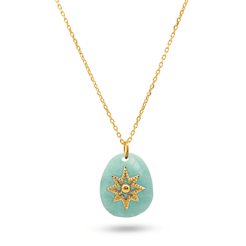 Collier doré Or jaune 18k assemblé de Amazonite - Maison Di Giorgio