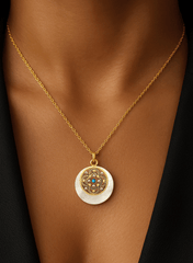 Collier doré Or jaune 18k assemblé Nacre, Turquoise et d'Oxyde de zirconium - Maison Di Giorgio