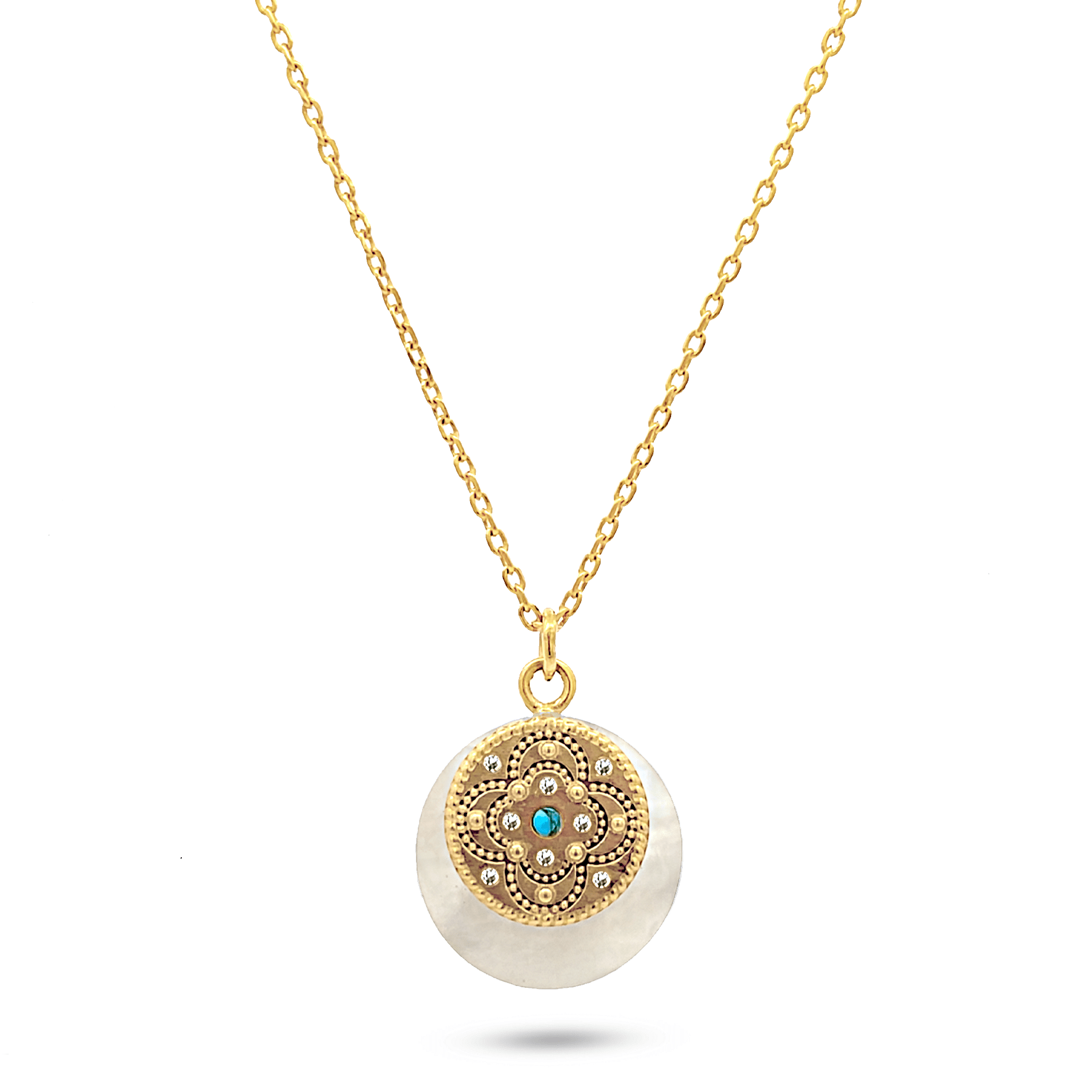 Collier doré Or jaune 18k assemblé Nacre, Turquoise et d'Oxyde de zirconium - Maison Di Giorgio