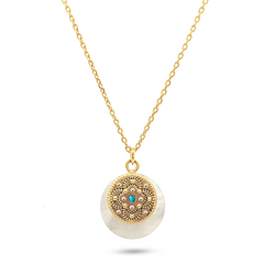 Collier doré Or jaune 18k assemblé Nacre, Turquoise et d'Oxyde de zirconium - Maison Di Giorgio