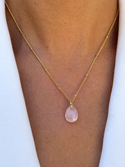 Collier doré Or jaune 18k assemblé de Quartz rose et d'Oxyde de zirconium - Maison Di Giorgio