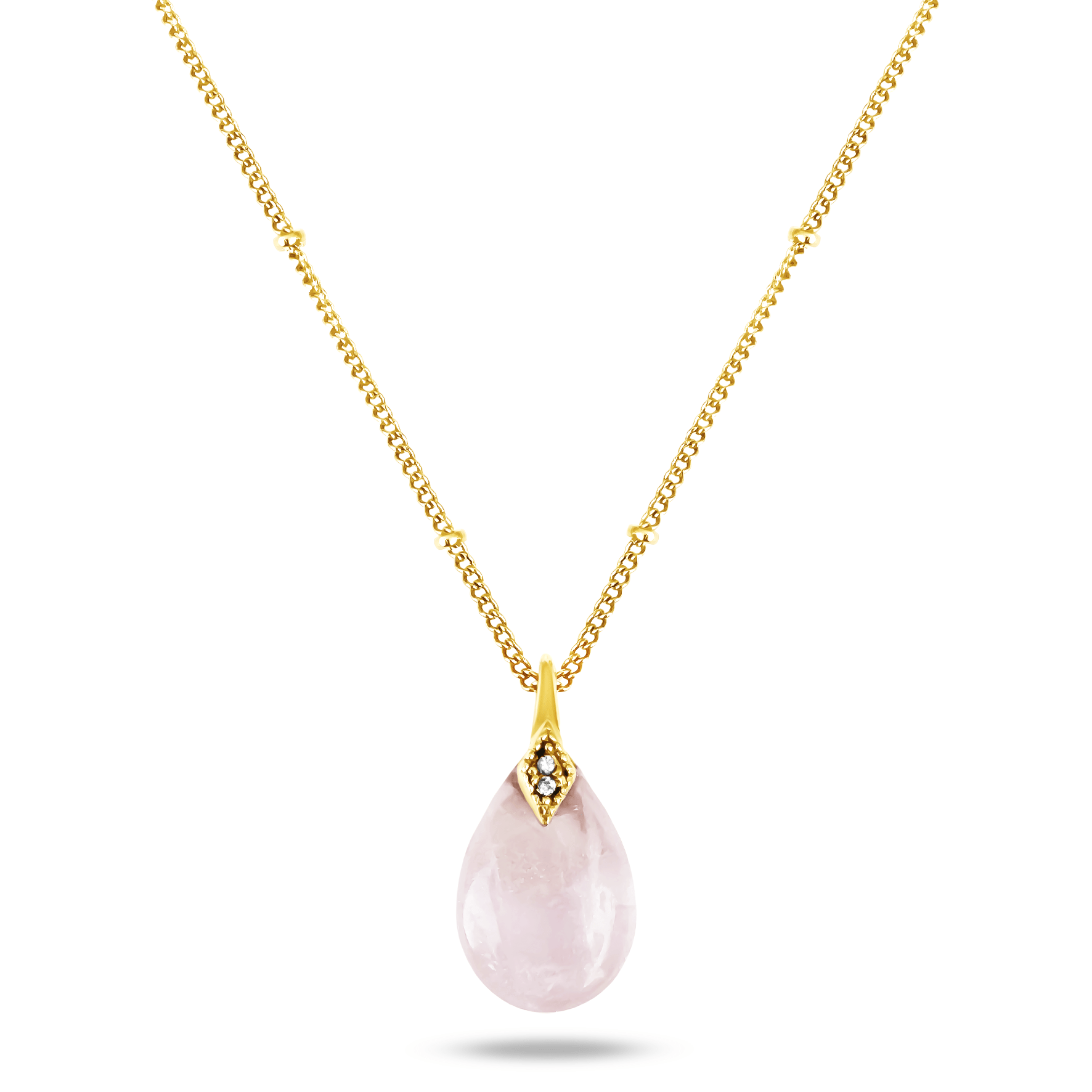 Collier doré Or jaune 18k assemblé de Quartz rose et d'Oxyde de zirconium - Maison Di Giorgio