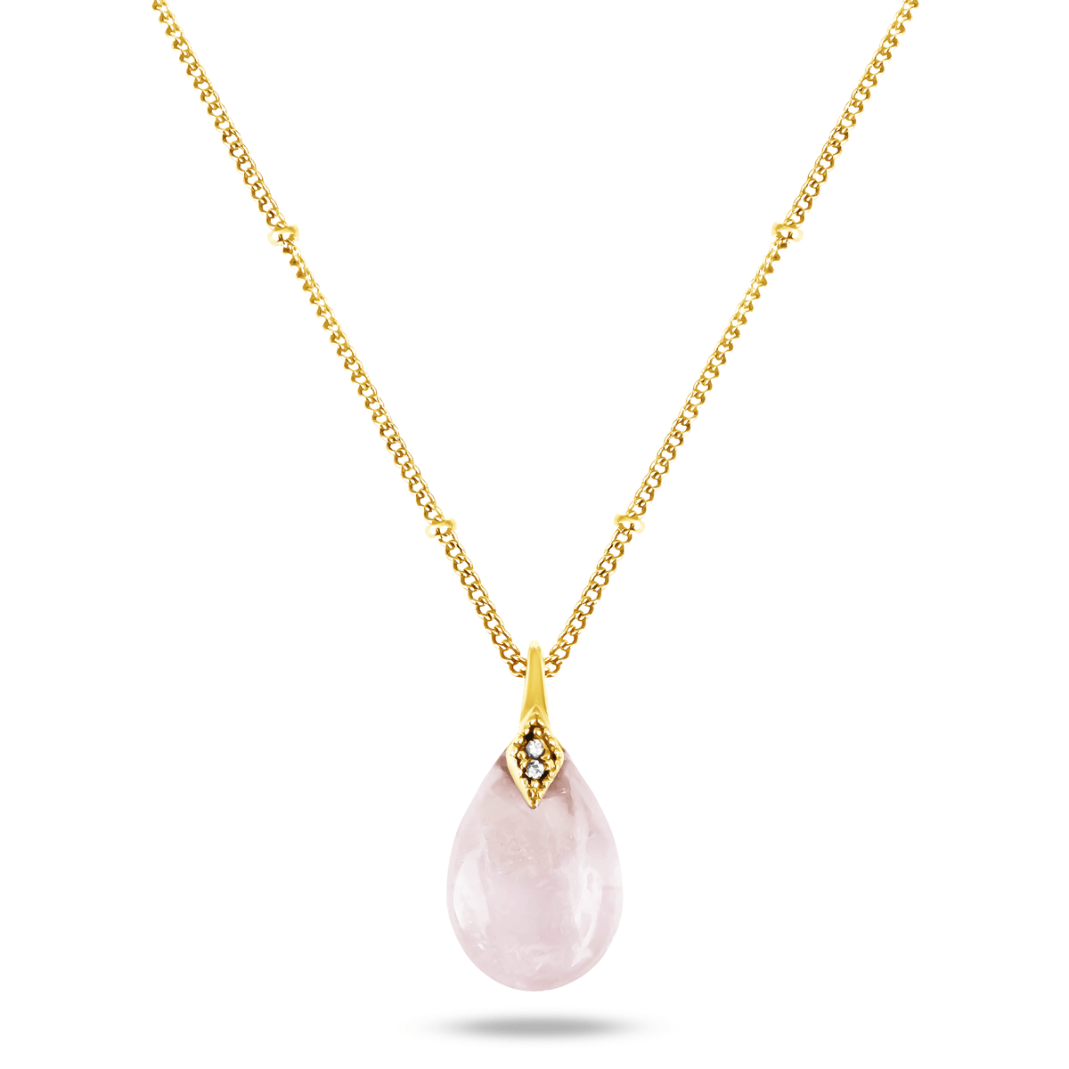 Collier doré Or jaune 18k assemblé de Quartz rose et d'Oxyde de zirconium - Maison Di Giorgio