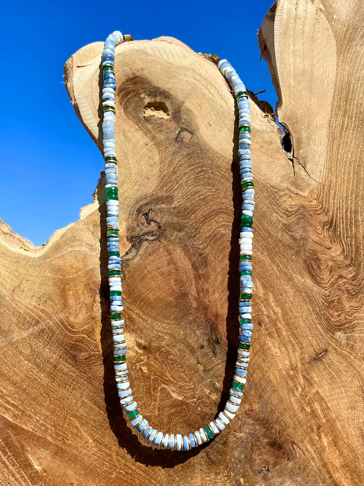 Collier perles doré Or jaune 18k assemblé d'opale et onyx vert - Maison Di Giorgio